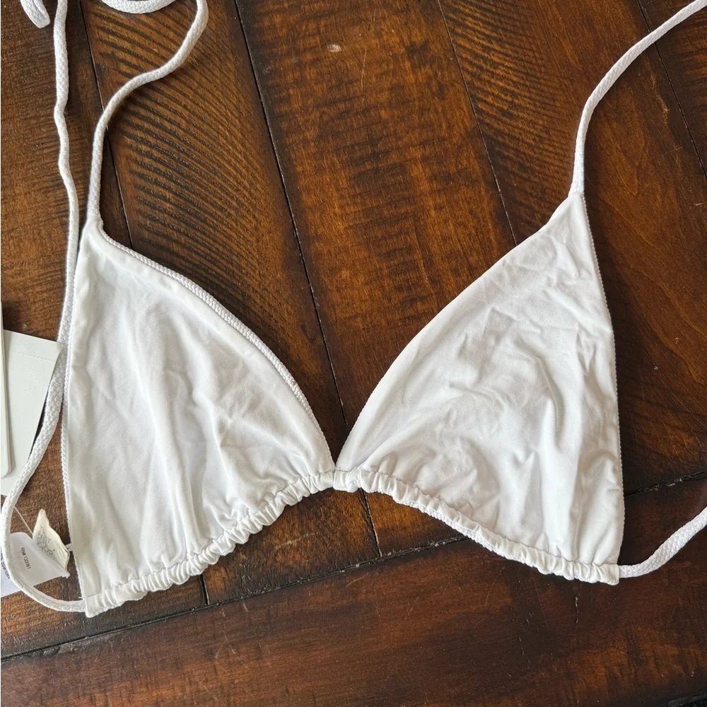 L*Space White & Gold Studded Strappy Bikini Top
